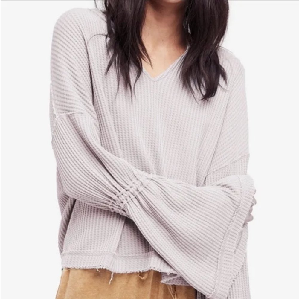 Free People Dahlia Top Long Bell Sleeve Thermal Oversized Light Purple Large